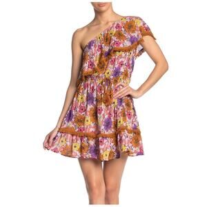 Anthropologie RAGA Wild Gardens One Shoulder Floral Tassel Mini Boho Dress